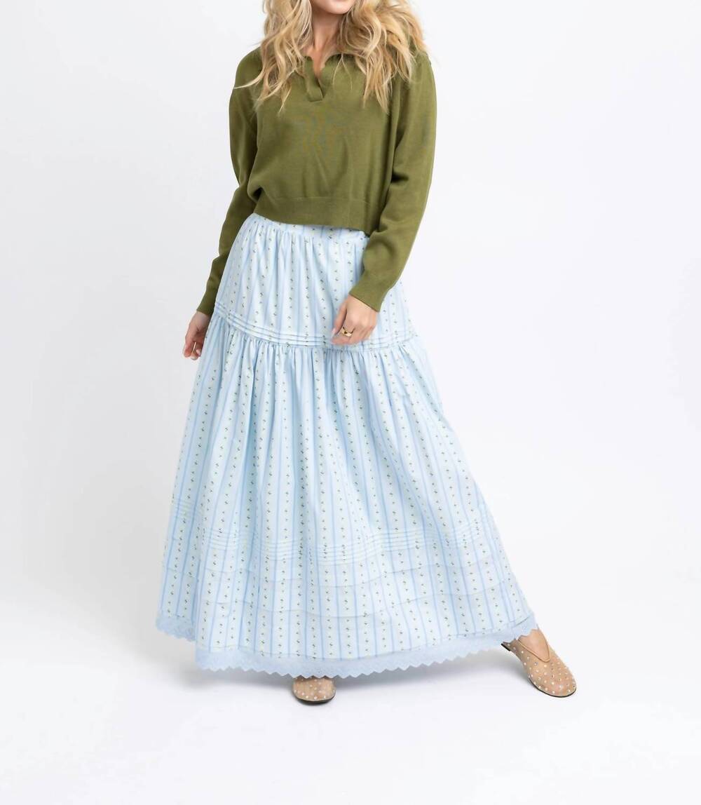 NEW KARLIE floral stripes maxi skirt in blue